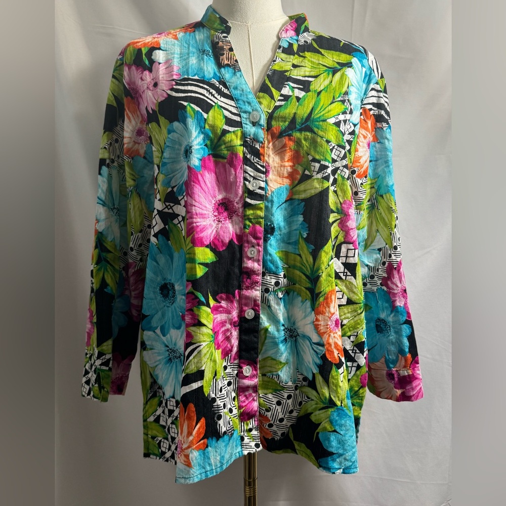 Alfred Dunner Multicolor Floral Blouse 3/4 sleeves size 18